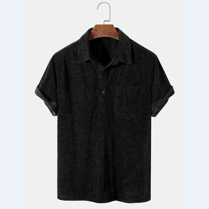 Herren Kurzarm Poloshirt aus gestreiftem Stoff mit Knopfleiste und Brusttasche Drune