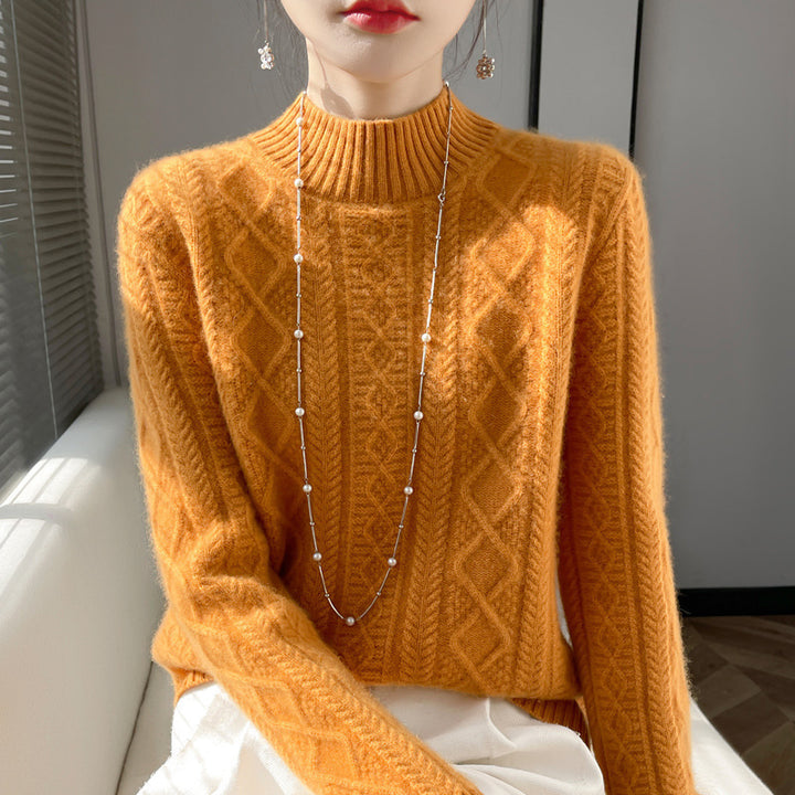 Damen Zopfmuster-Mockneckpullover mit feinem Ajour‑Detail und flauschiger Kaschmir‑Optik Drune