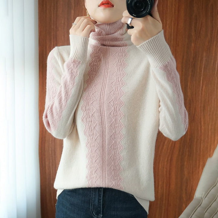 Damen Premium-Rollkragenpullover aus Feinstrick mit zentrierter Ajour‑Zopfstruktur Drune