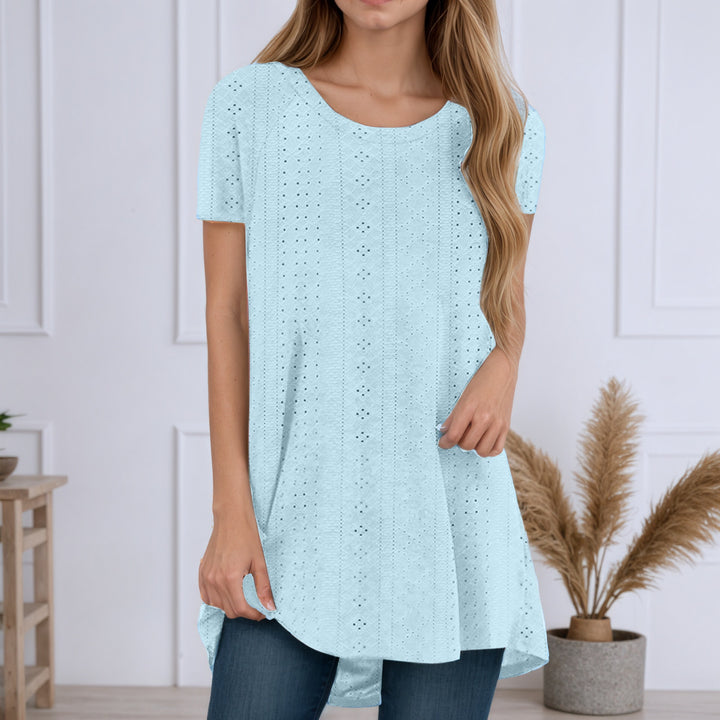 Damen nan locker geschnittene Broderie-Anglaise Tunika mit Rundhalsausschnitt, seitlichen Schlitzen und abgerundetem Saum Drune