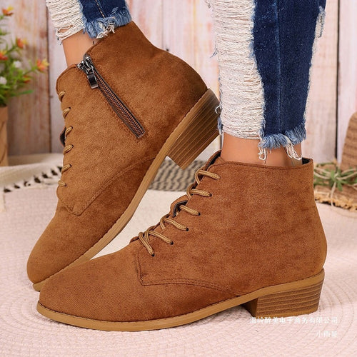 Damen nan spitze Schnür-Ankleboots mit seitlichem Reißverschluss und niedrigem Blockabsatz Drune