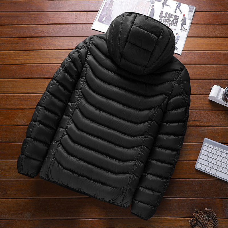 Herren Ultraleichte gesteppte Daunenjacke mit Kapuze, windabweisender Außenhaut und Packfunktion Drune