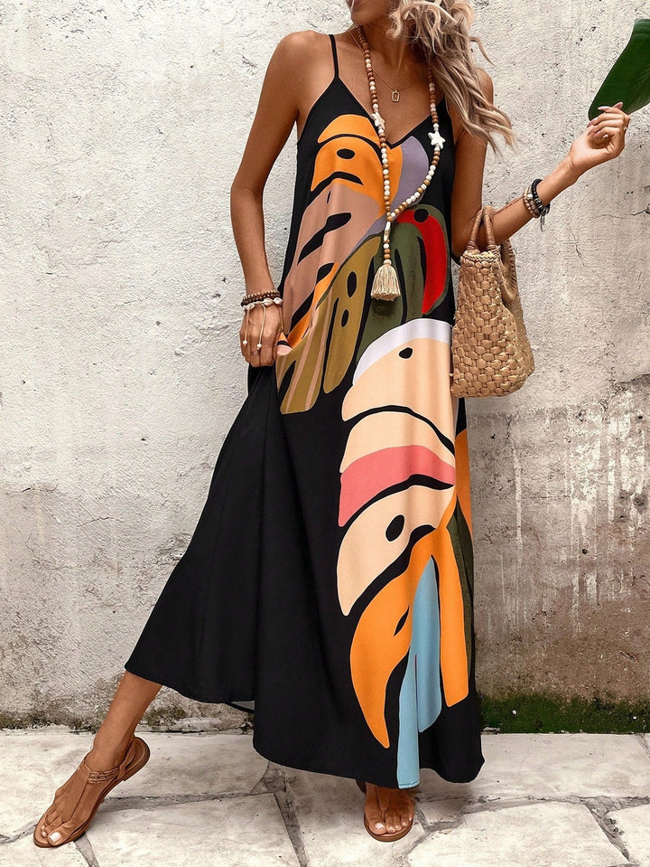 Damen Sommerliches Maxikleid mit buntem Blattdruck Drune