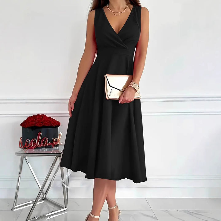 Damen Elegantes Wickelkleid mit schwingendem Rock und tailliertem Oberteil Drune