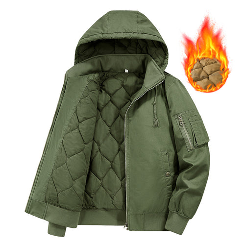 Herren Isolierte Kapuzen‑Bomberjacke mit gesteppter Thermofütterung und Ärmel‑Utilitytasche Drune