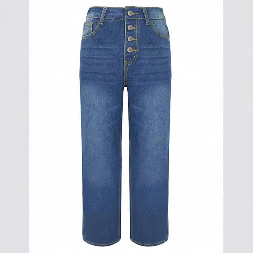 Damen Hochtaillierte Cropped-Jeans mit weiter Straight‑Leg-Passform Drune