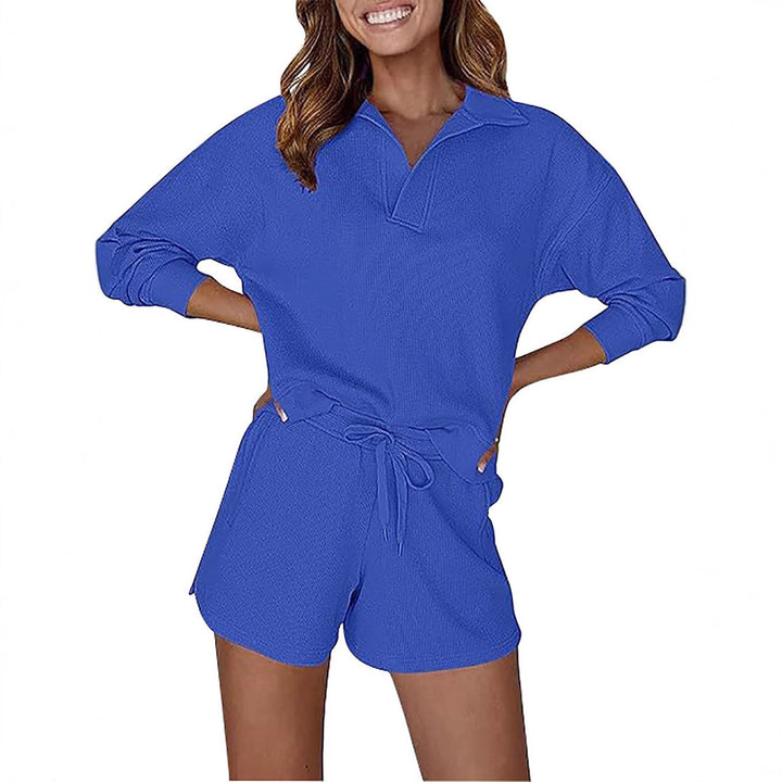 Damen lässiges Poloshirt und Shorts Ensemble Drune