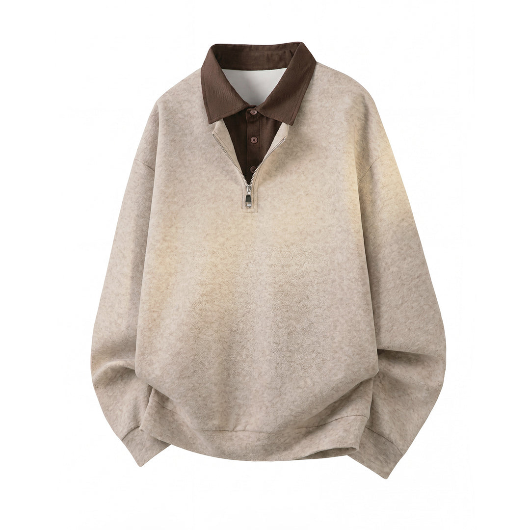 Unisex Oversize Pullover mit halbem Reißverschluss und kontrastierendem Kragen Drune