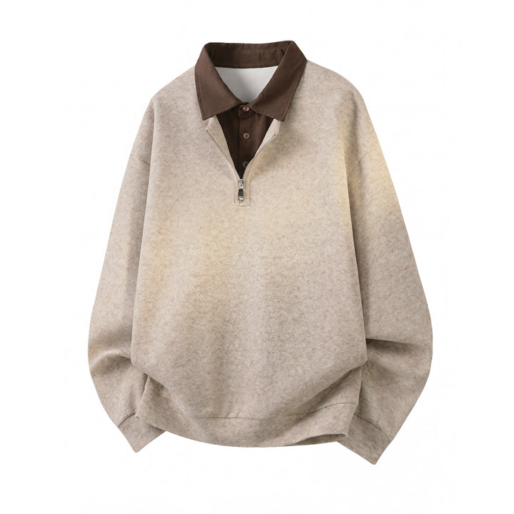 Unisex Oversize Pullover mit halbem Reißverschluss und kontrastierendem Kragen Drune