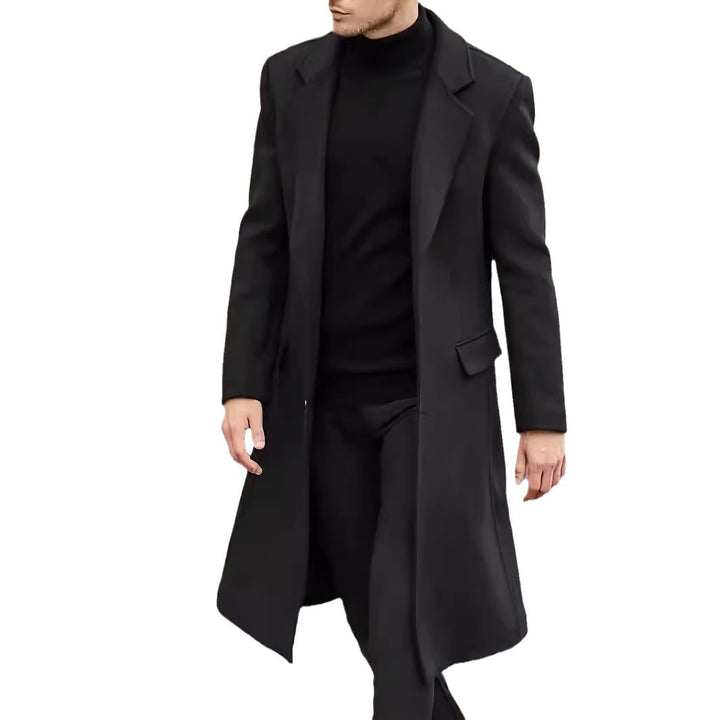 Herren Eleganter langer Wollmixmantel mit schlanker Silhouette und klassischem Revers Drune
