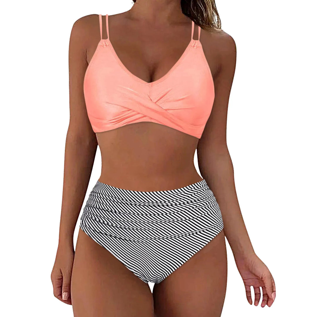 Damen Trendiger Hochschnitt-Bikini mit Raffung Drune