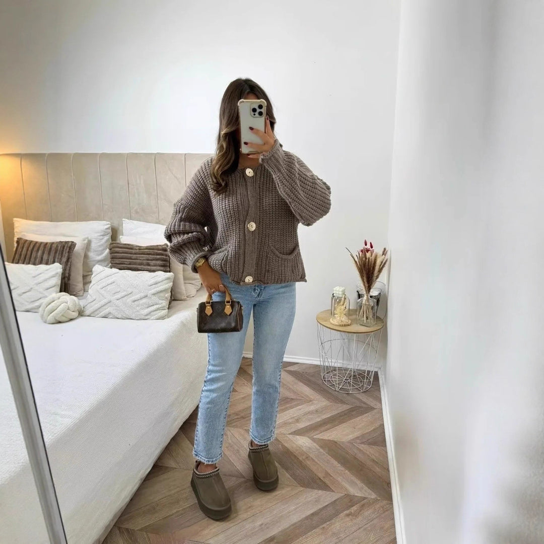 Damen Strickjacke mit dekorativen Knöpfen und praktischen Taschen Drune