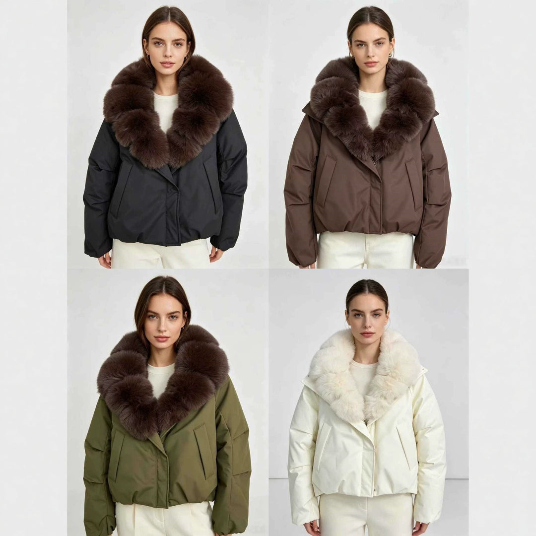 Damen nan kurze Cropped-Parka mit extravoluminösem Fellkragen und winddichter Thermofütterung Drune
