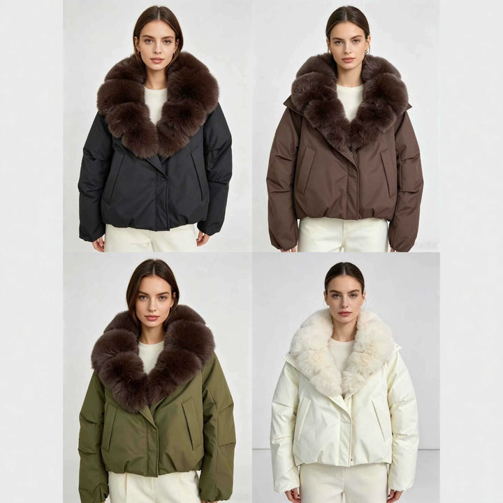 Damen nan kurze Cropped-Parka mit extravoluminösem Fellkragen und winddichter Thermofütterung Drune
