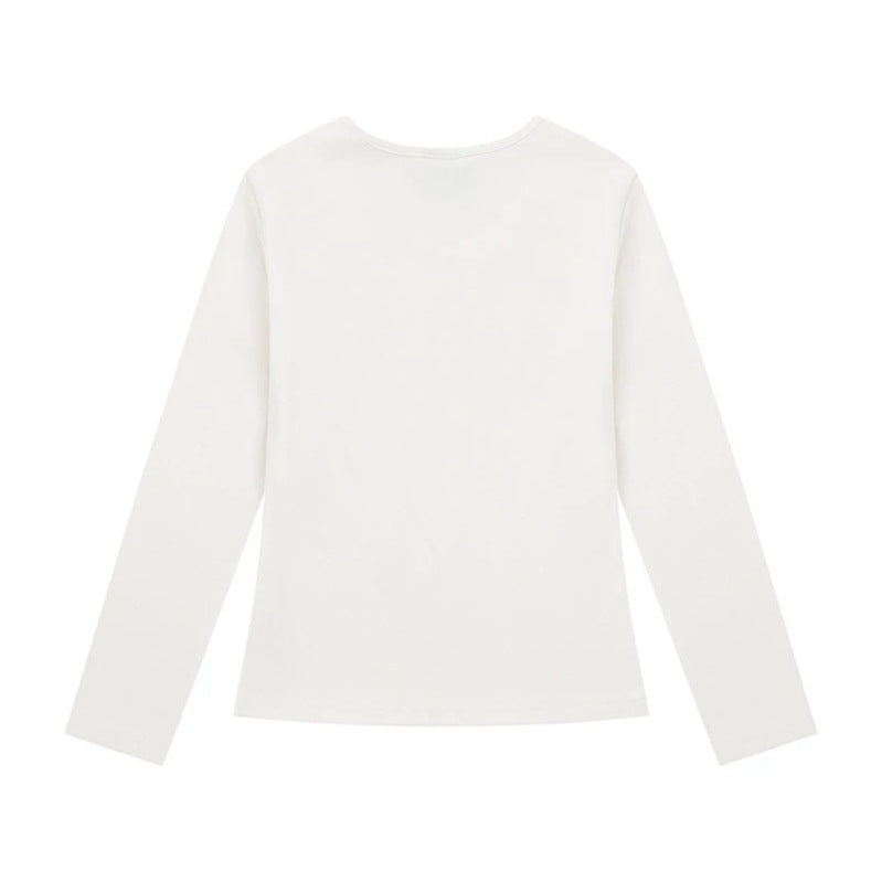 Damen Langarmshirt mit V-Ausschnitt und Notenschlüssel-Applikationen Drune