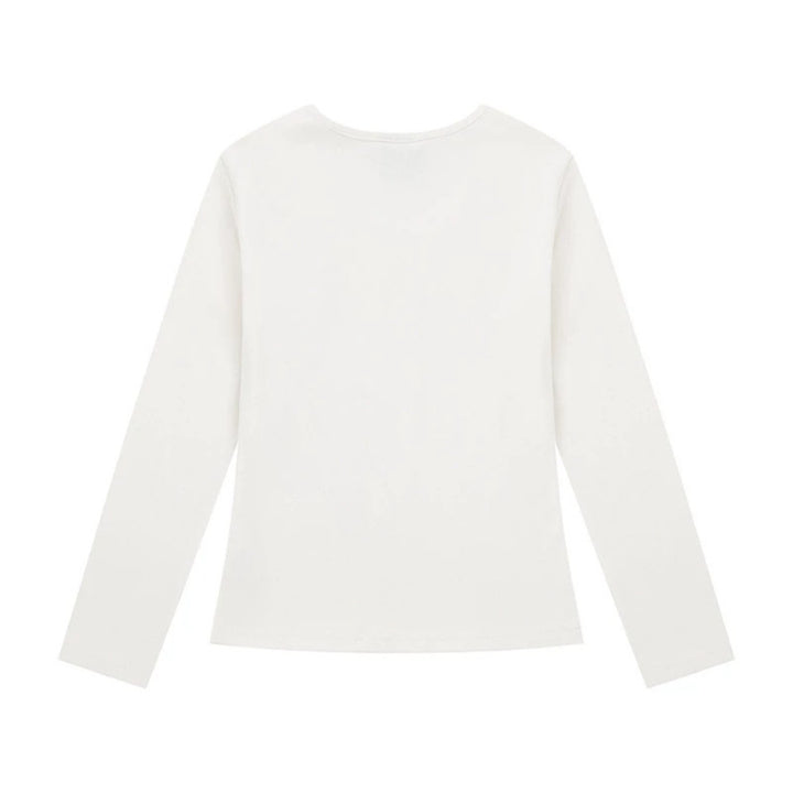 Damen Langarmshirt mit V-Ausschnitt und Notenschlüssel-Applikationen Drune