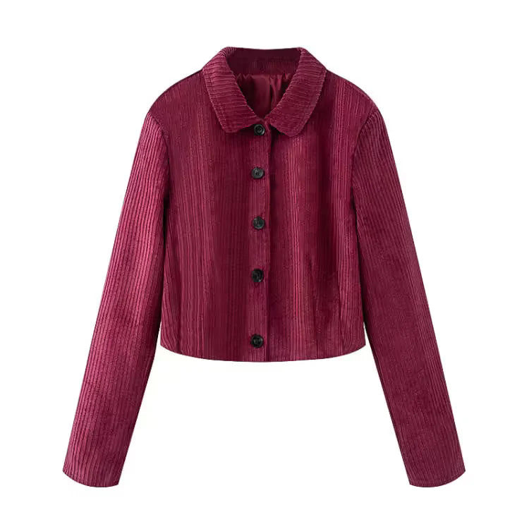 Damen nan kurze Cordjacke mit Hemdkragen, taillenlanger Boxy-Schnitt und durchgängiger Knopfleiste Drune