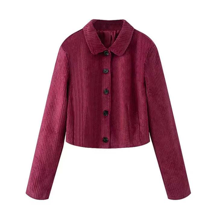 Damen nan kurze Cordjacke mit Hemdkragen, taillenlanger Boxy-Schnitt und durchgängiger Knopfleiste Drune