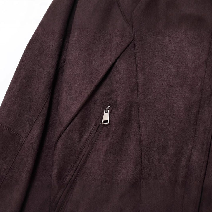 Damen Kurzjacke aus Veloursimitat mit Taillengürtel, kastigem Schnitt und Reißverschlusstaschen Drune
