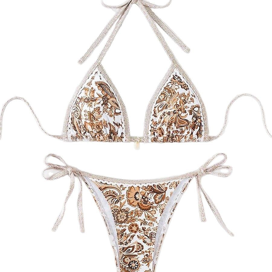 Damen Triangel-Bikini mit floralem Vintage-Muster Drune