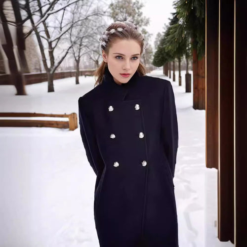 Damen Eleganter Kurz-Mantel mit doppelter Knopfreihe und seidigen Details Drune