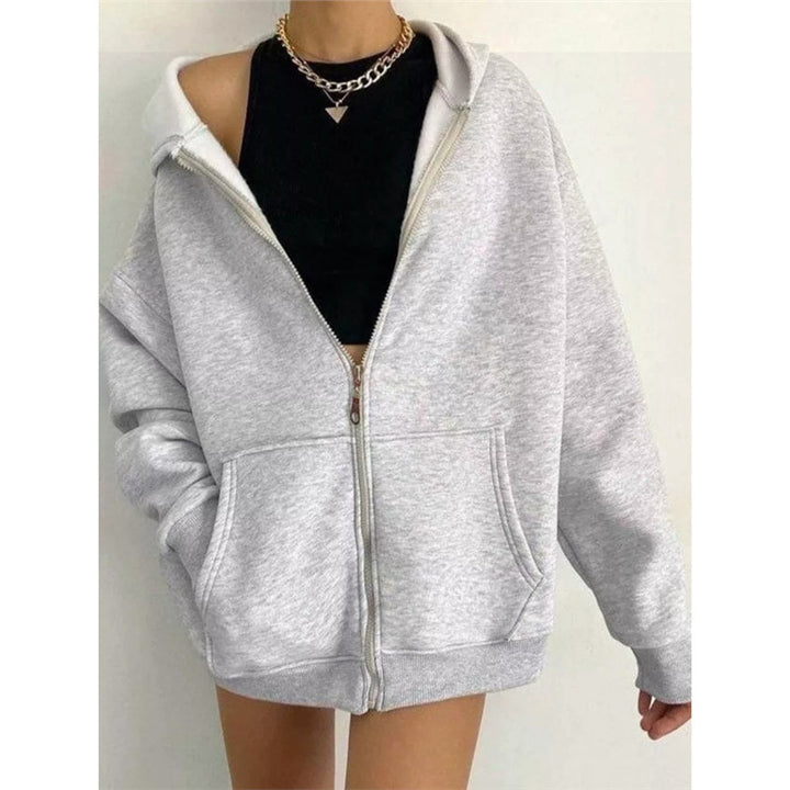 Damen nan oversized Zip-Hoodie mit French-Terry Fleece, Kängurutaschen und verlängerten Ärmelbündchen Drune