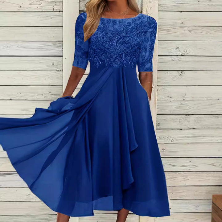 Damen Abendkleid mit elegantem Stickdesign und fließendem Rock Drune