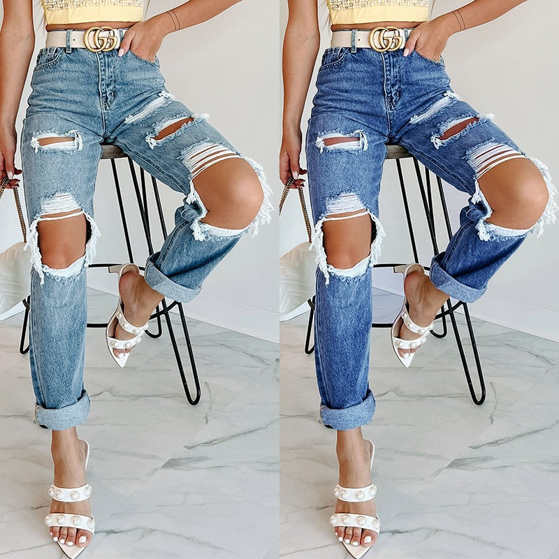 Damen Destroyed Jeans im lässigen Boyfriend-Stil Drune