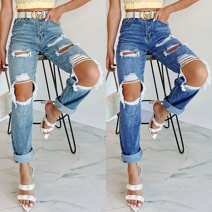 Damen Destroyed Jeans im lässigen Boyfriend-Stil Drune