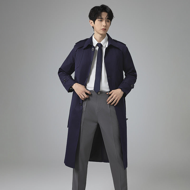 Herren Trenchcoat mit Taillengürtel, Schulterklappen und klassischer Knopfleiste Drune