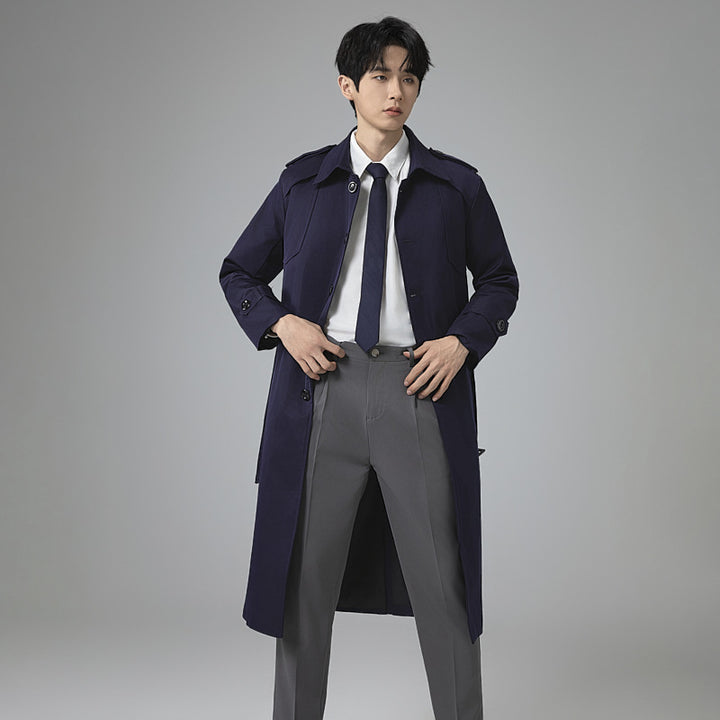 Herren Trenchcoat mit Taillengürtel, Schulterklappen und klassischer Knopfleiste Drune