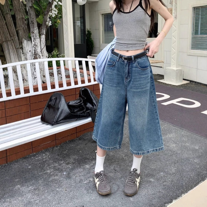 Damen Weit geschnittene Jeans Culottes Drune