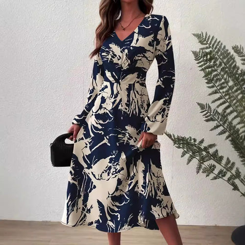 Damen Midi-Kleid mit floralen Details und schickem V-Ausschnitt Drune