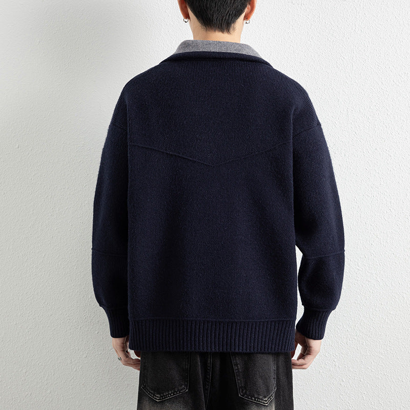 Herren Strick-Zipjacke mit Kontrastkragen und Rippbündchen Drune