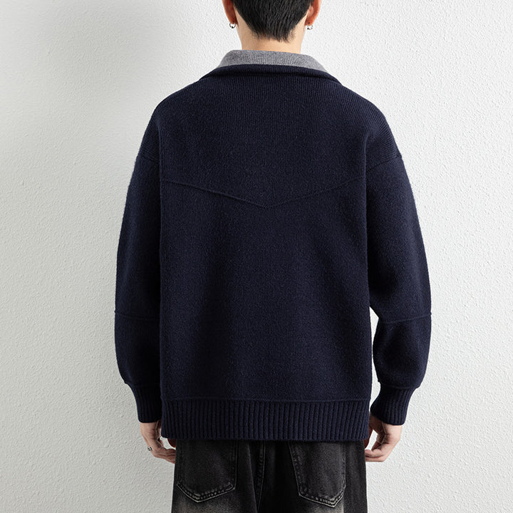 Herren Strick-Zipjacke mit Kontrastkragen und Rippbündchen Drune