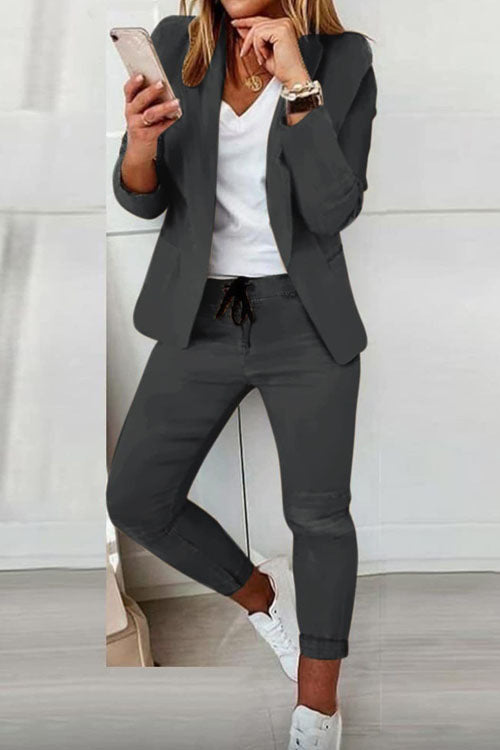 Damen nan zweiteiliges Blazer-Jogger-Set mit tailliertem Blazer und elastischer Bundhose Drune