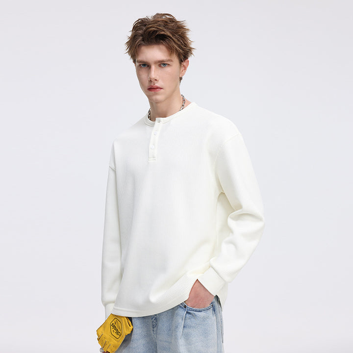 Herren Waffelstruktur-Henley-Thermashirt mit Knopfleiste und Relaxed-Fit Drune