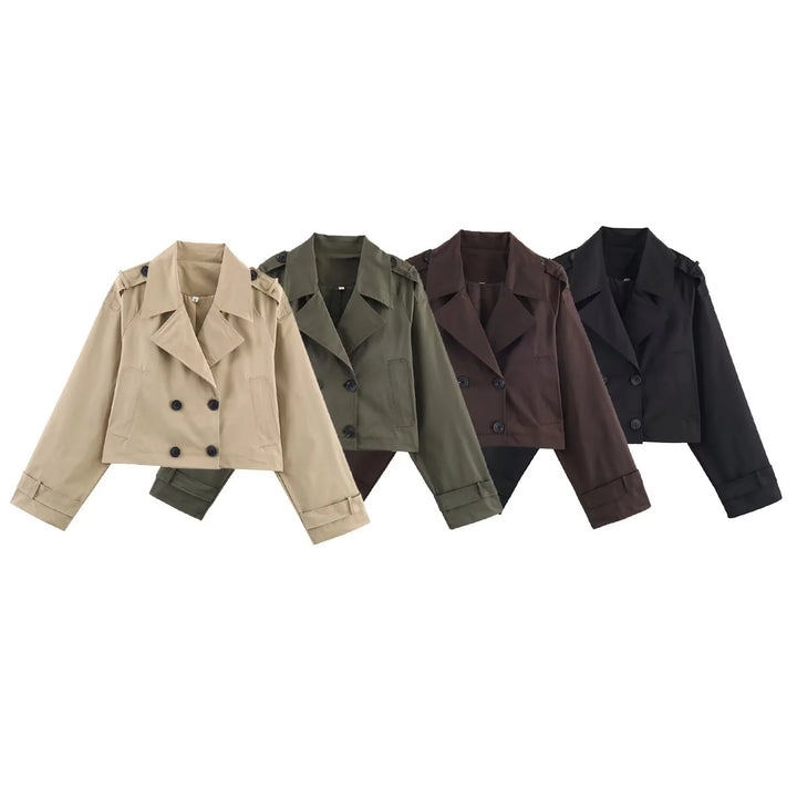 Damen nan cropped Trenchjacke mit doppelreihiger Knopfleiste, Schulterklappen und verstellbaren Manschetten Drune