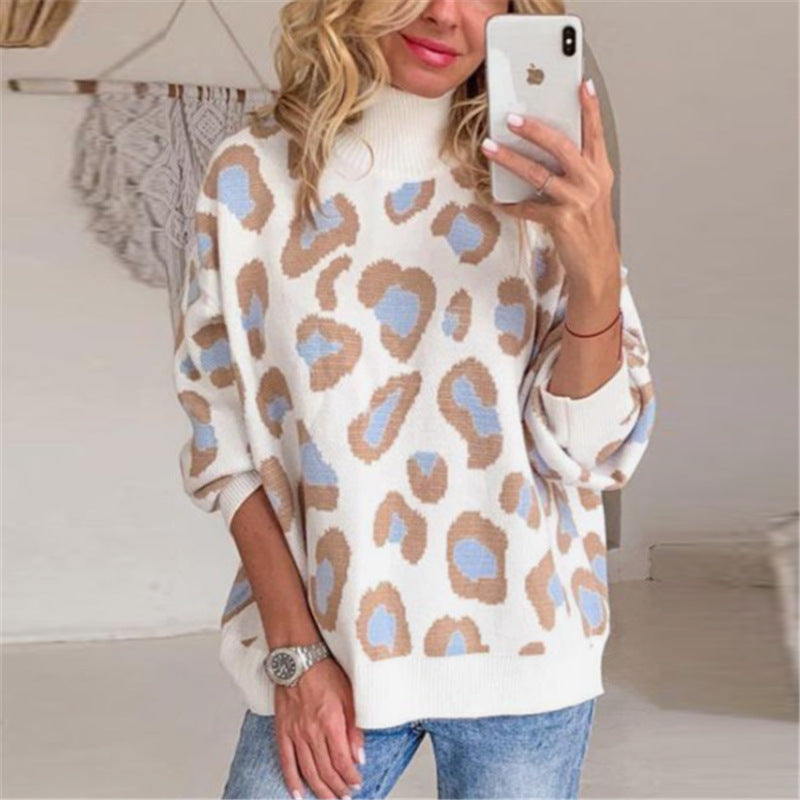 Damen Oversize Rollkragenpullover mit Leo-Jacquard und Rippbündchen Drune