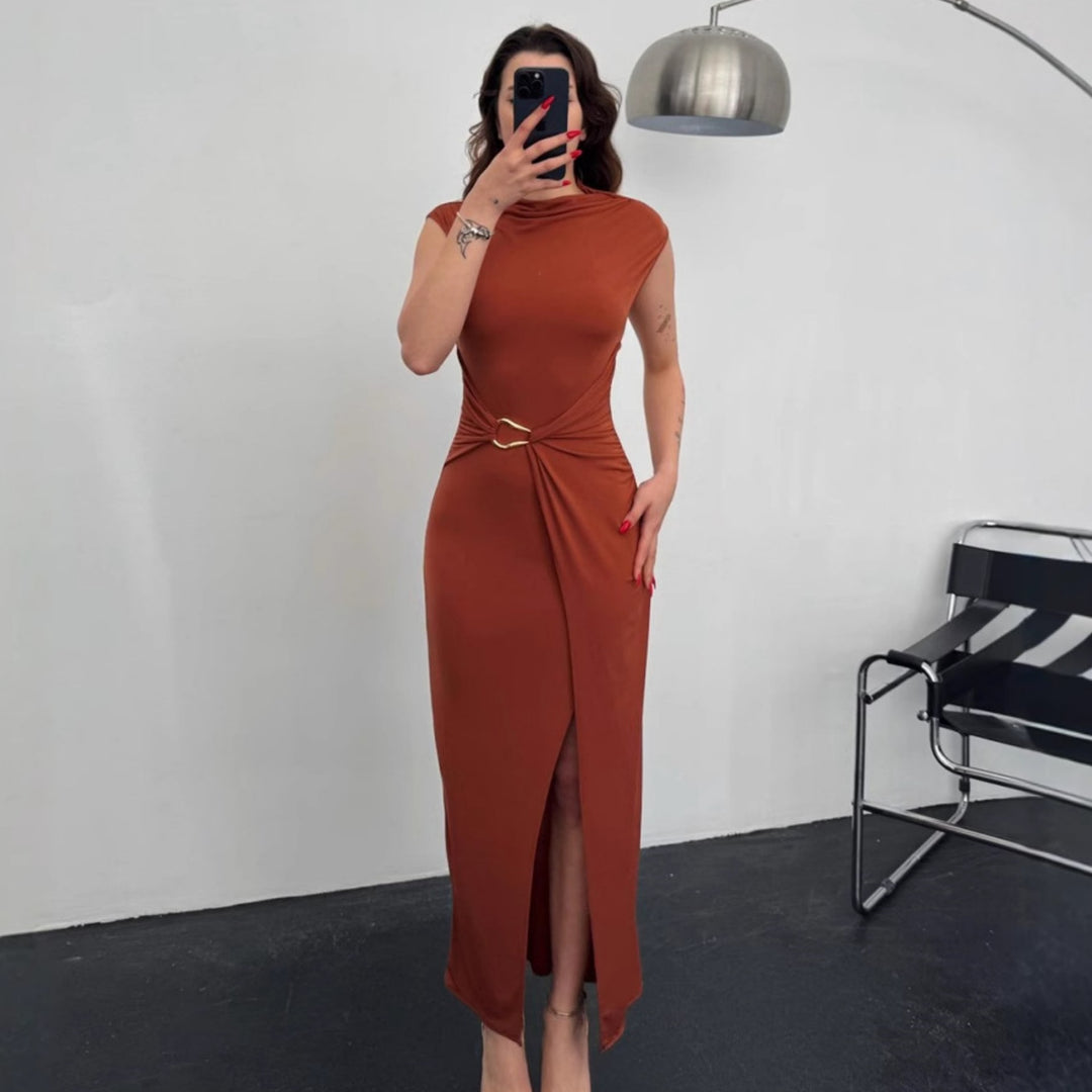 Damen Elegantes Wickelkleid mit seitlichem Schlitz und Gürtel Drune