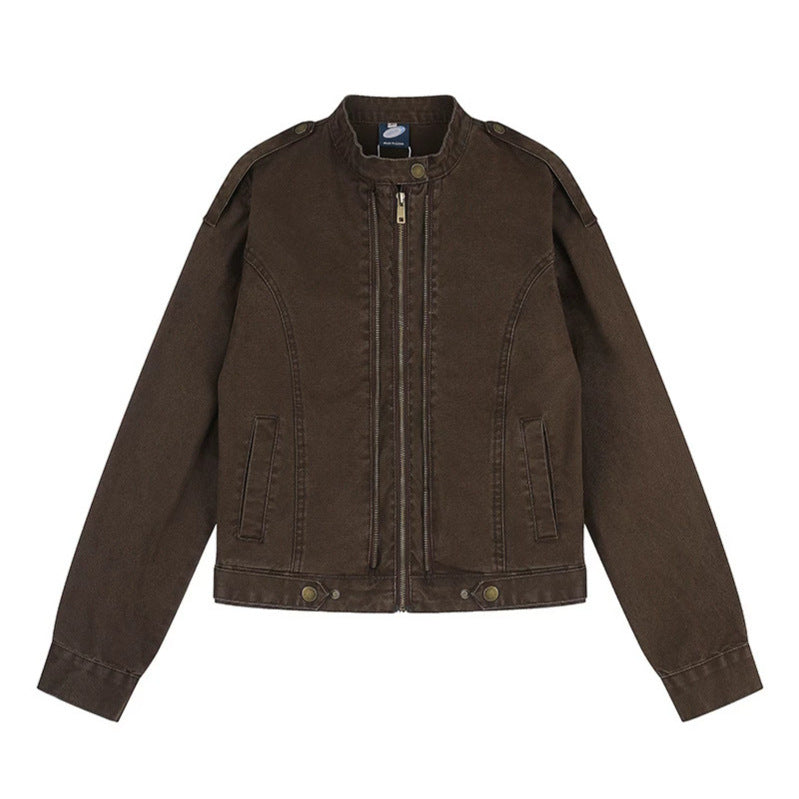 Damen Kurz geschnittene Utility-Jacke mit Stehkragen und Schulterklappen Drune