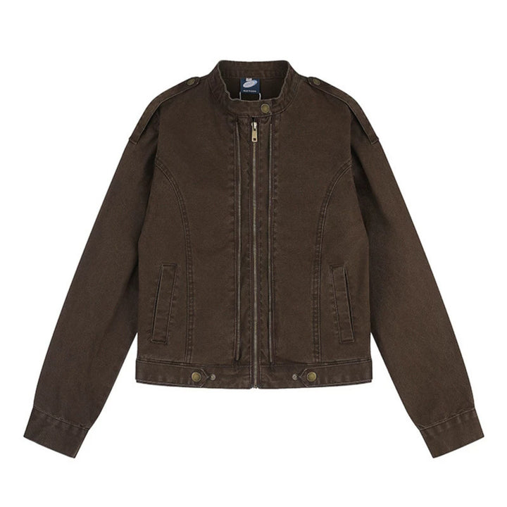 Damen Kurz geschnittene Utility-Jacke mit Stehkragen und Schulterklappen Drune