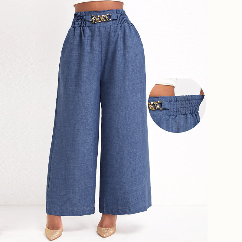 Damen Lässige Palazzo-Hose mit hoher Smock-Taille und dekorativer Kettenapplikation Drune