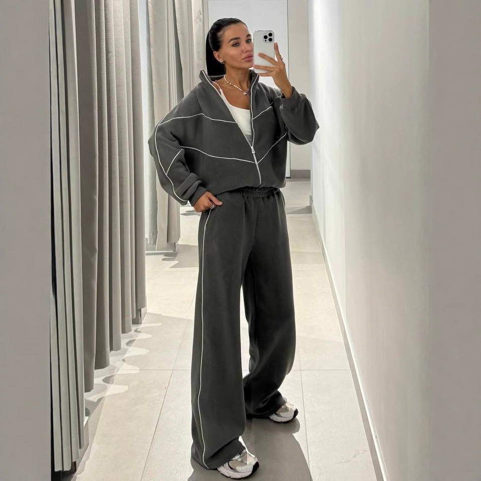 Damen sportliches Oversized-Set mit hohem Kragen und elastischen Bündchen Drune
