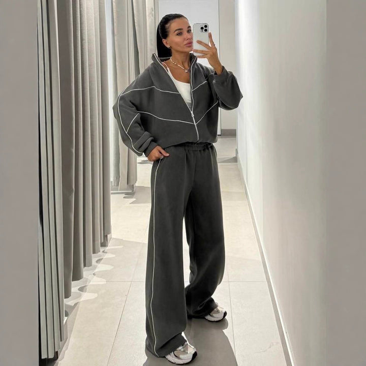 Damen sportliches Oversized-Set mit hohem Kragen und elastischen Bündchen Drune