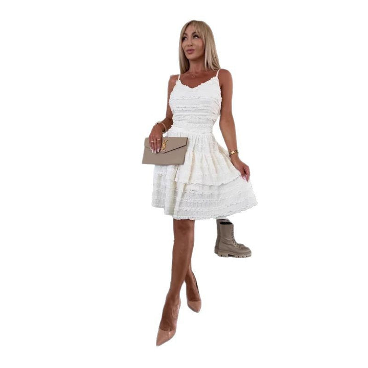 Damen Sommerliches A-Linien Kleid mit Rüschen und feinem Strukturdesign Drune
