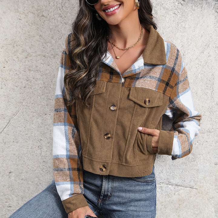 Damen Modische Karo-Cordjacke Drune