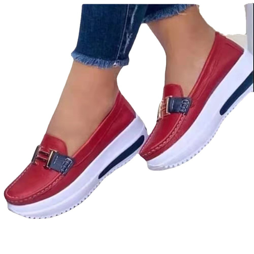 Drune Damen Loafer Slip-On PU Lederoptik Metall-Detail
