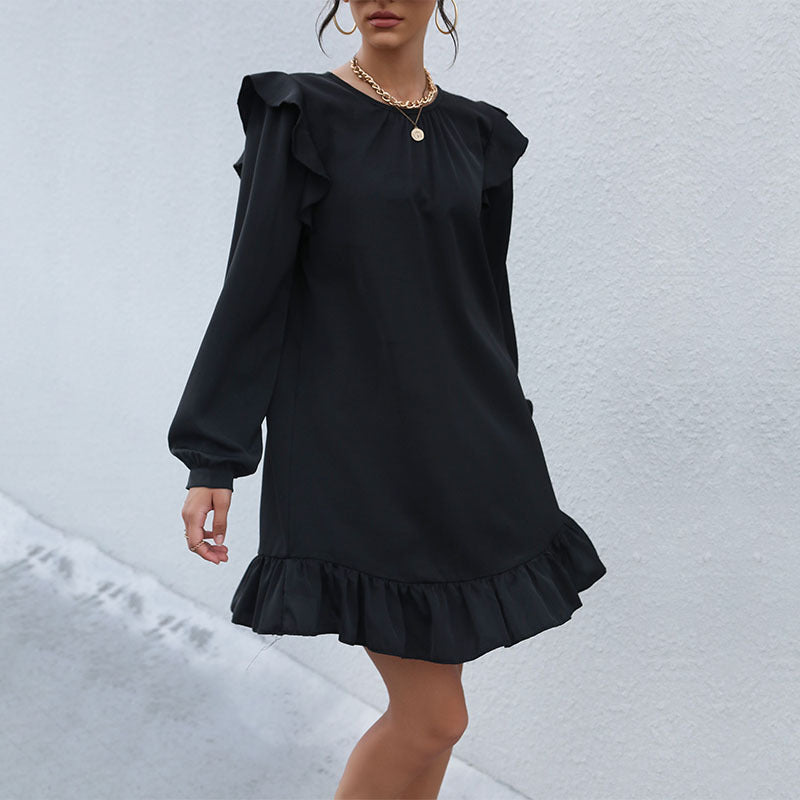Damen Elegantes Kleid mit Rüschen Drune