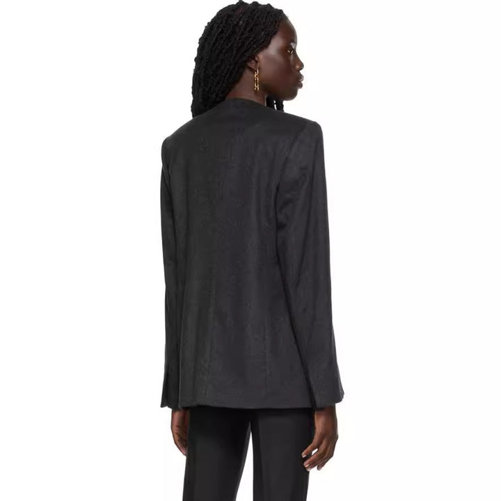 Damen Kragenloser Longblazer mit offenem Fall und Cape-Effekt Drune